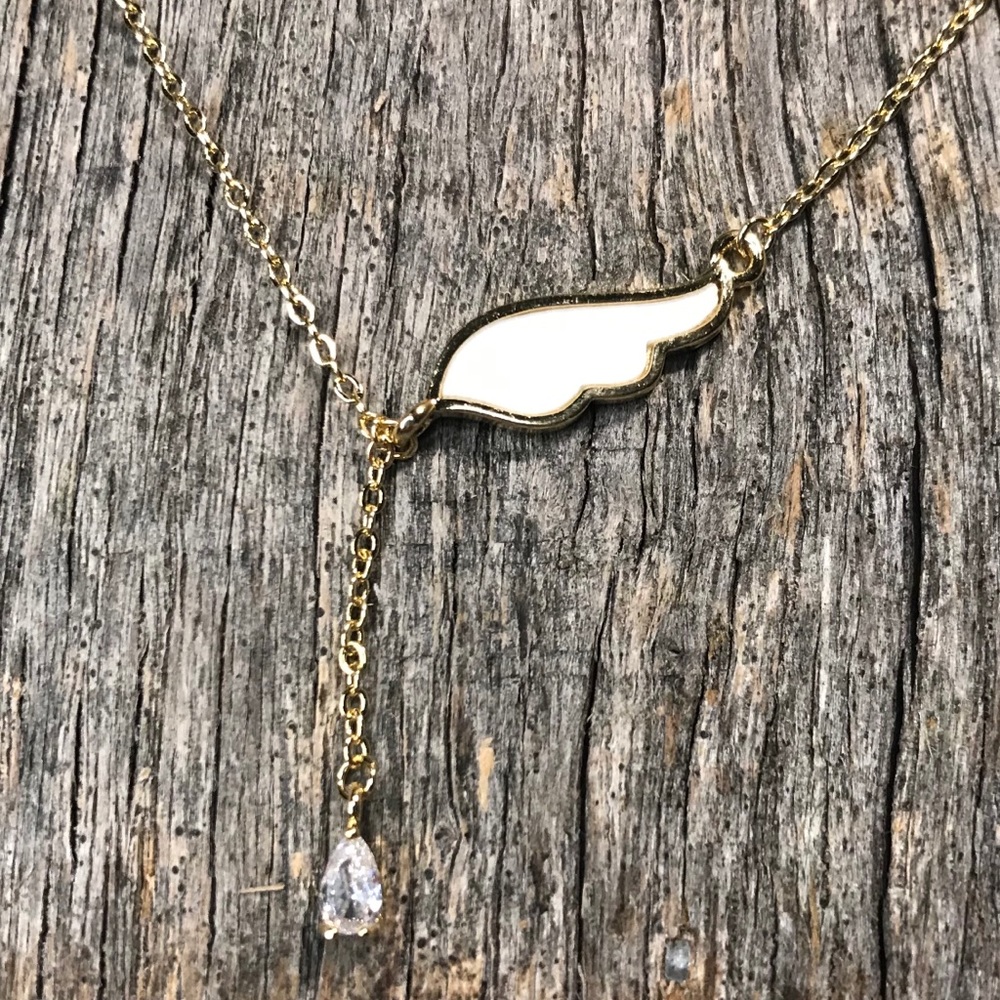Wing Charm Pendant Necklace Teardrop Jewel - Picture 3 of 7